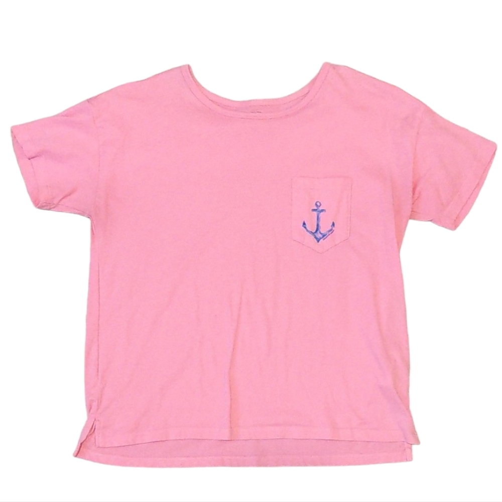 Vineyard Vines Women's Pink Anchor Blue Casual Pocket Tee T-Shirt Medium